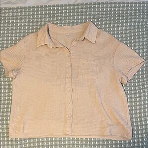 Light Tan Button-Front Cotton Gauze Shirt